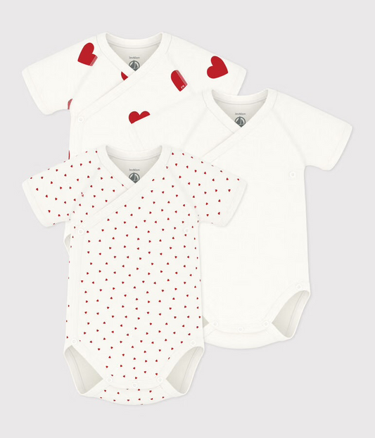 Lot de 3 bodies croises manches courtes coeurs