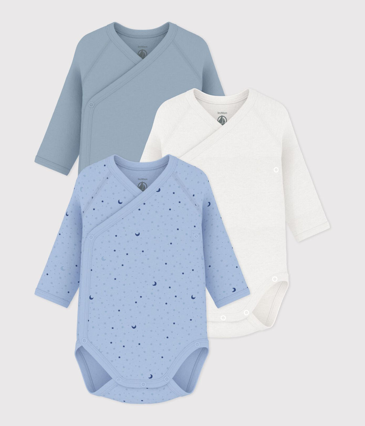Lot de 3 bodies croises manches longues  Étoiles Bleu