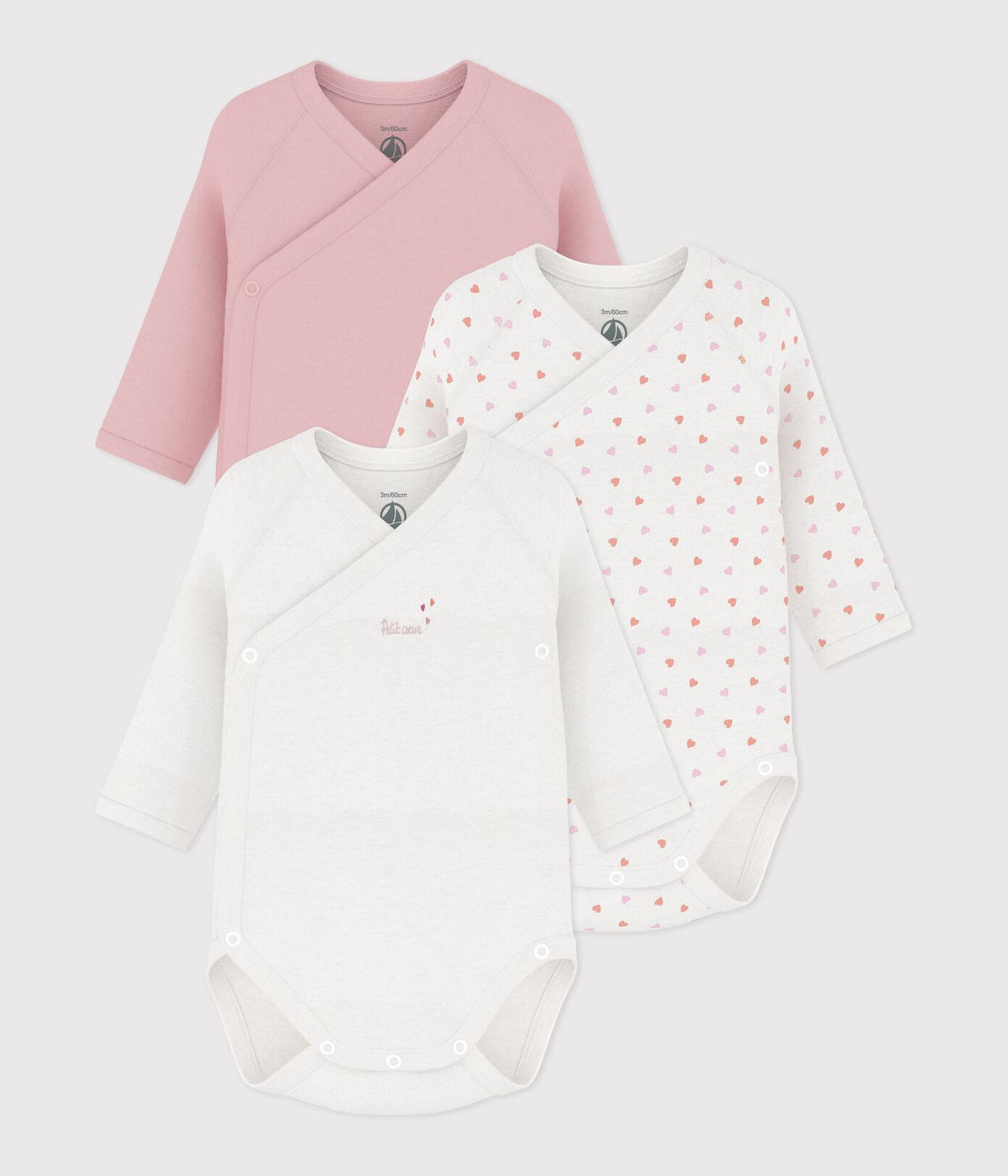 Lot de 3 bodies croises manches longues  Petit Coeurs