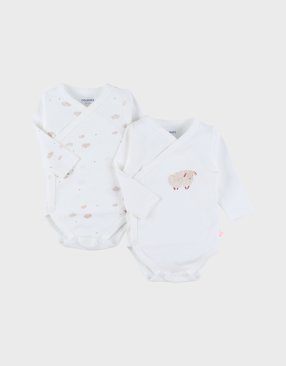 Set de 2 bodys croises coton bio , imprime mouton