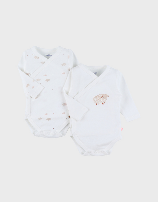 Set de 2 bodys croises coton bio , imprime mouton