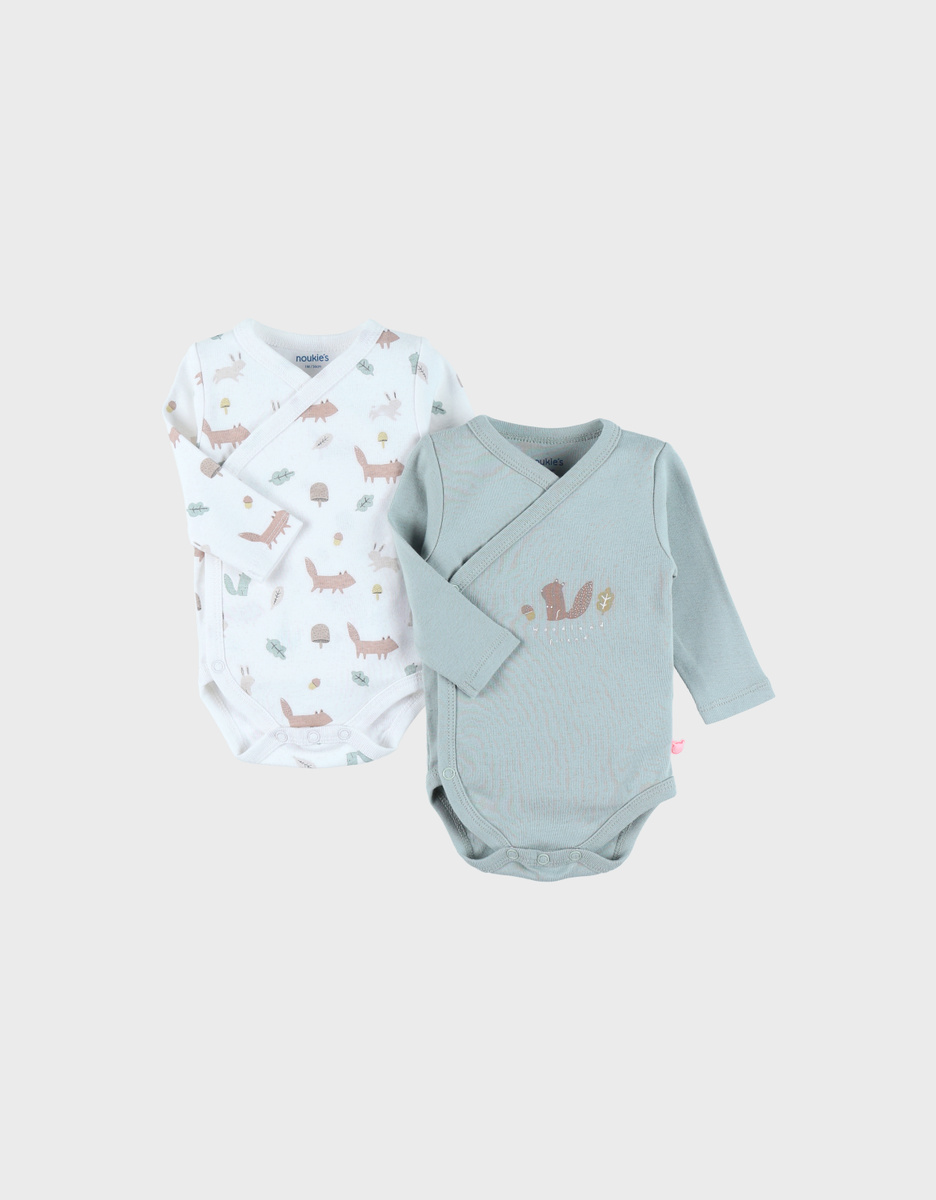 Set de 2 bodys croises coton bio , ecureuil