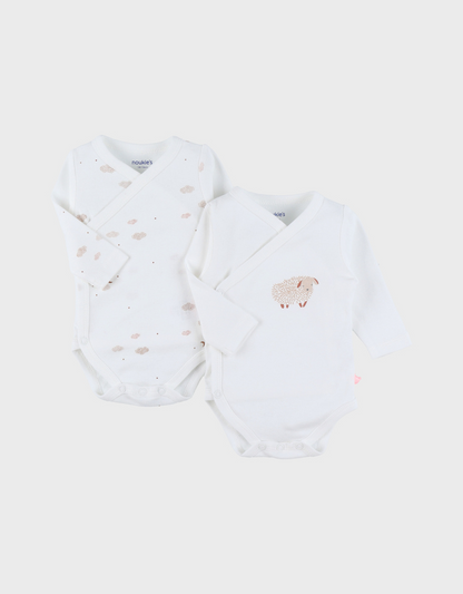 Set de 2 bodys croises coton bio , imprime mouton