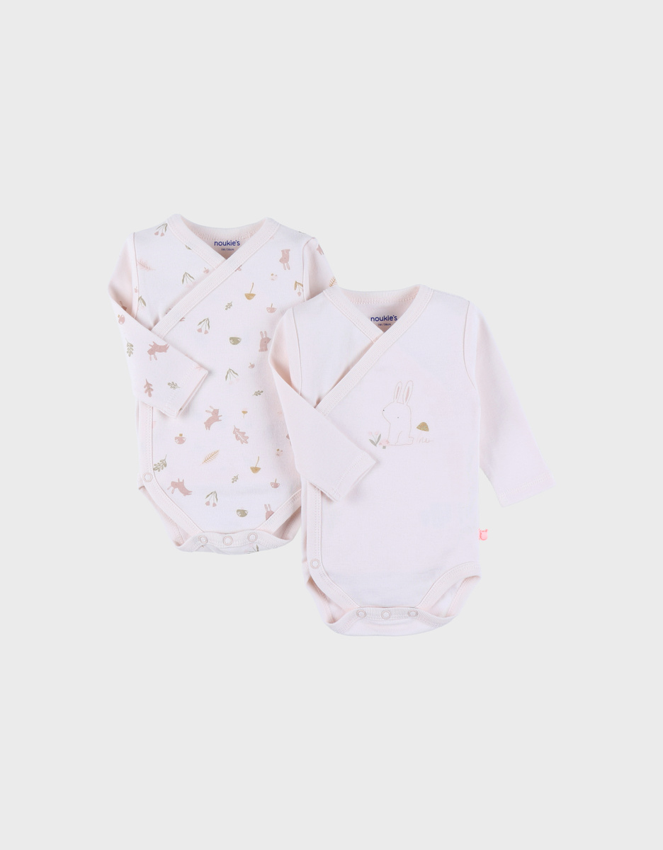 Set de 2 bodys croises coton bio , motif lapin